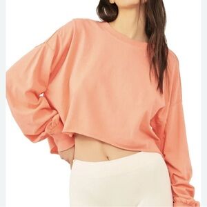 FREE PEOPLE MOVEMENT Orange Cropped Top Long Sleeve Shirt Inspire Tee Crew Neck‎